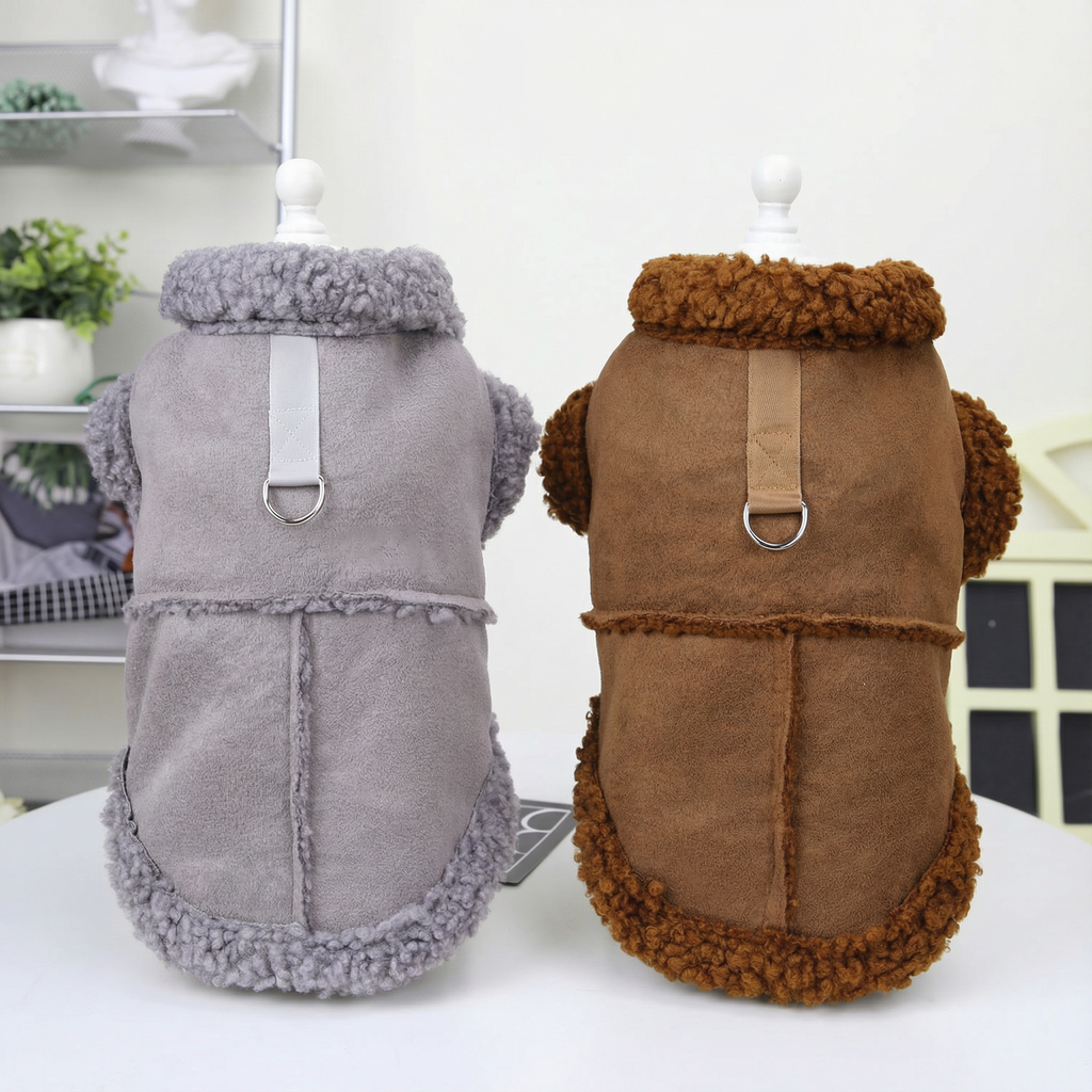 Dog Harness Dog Shearling Jacket Winter Warm Fleece Lined Adjustable Outerwear