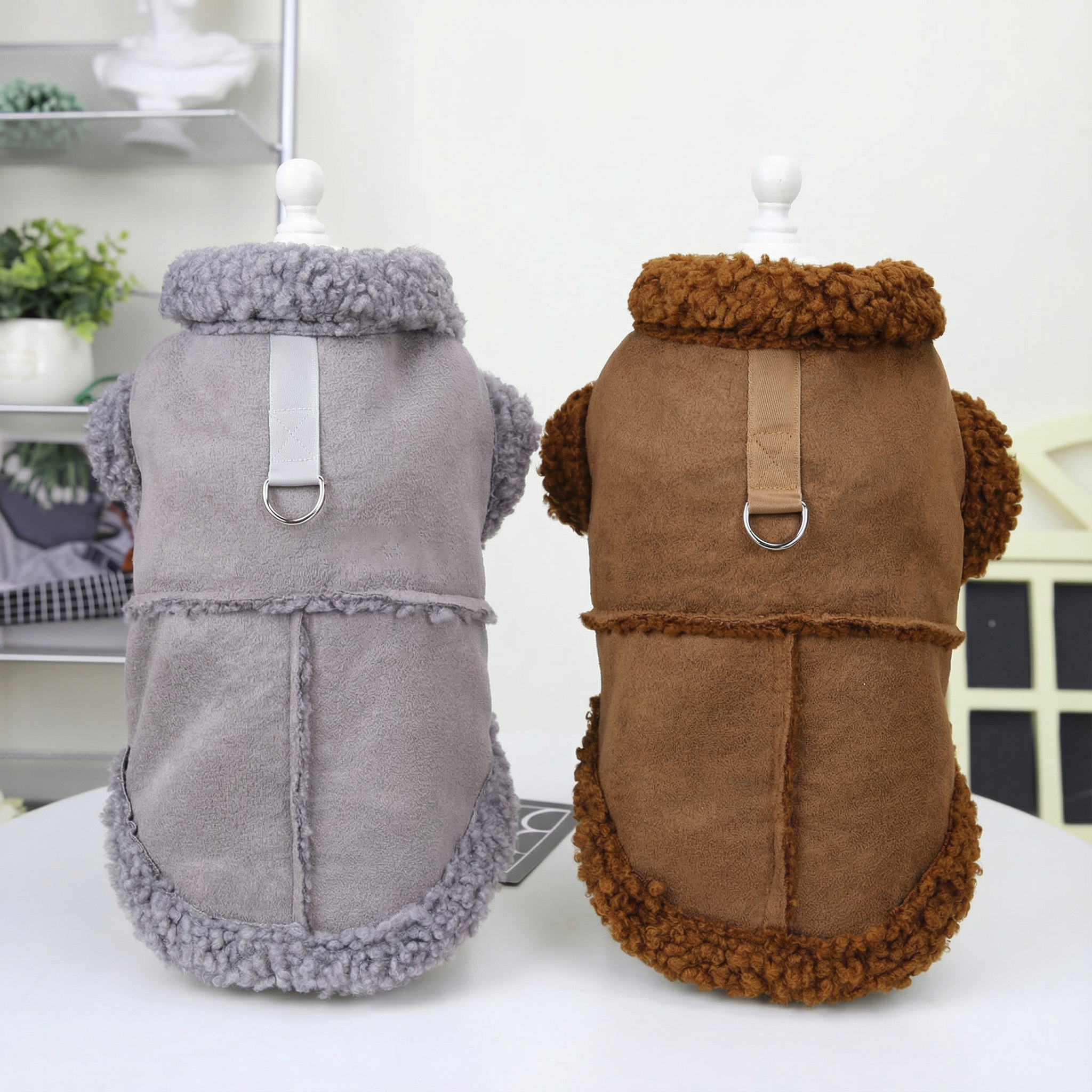 Dog Harness Dog Shearling Jacket Winter Warm Fleece Lined Adjustable Outerwear