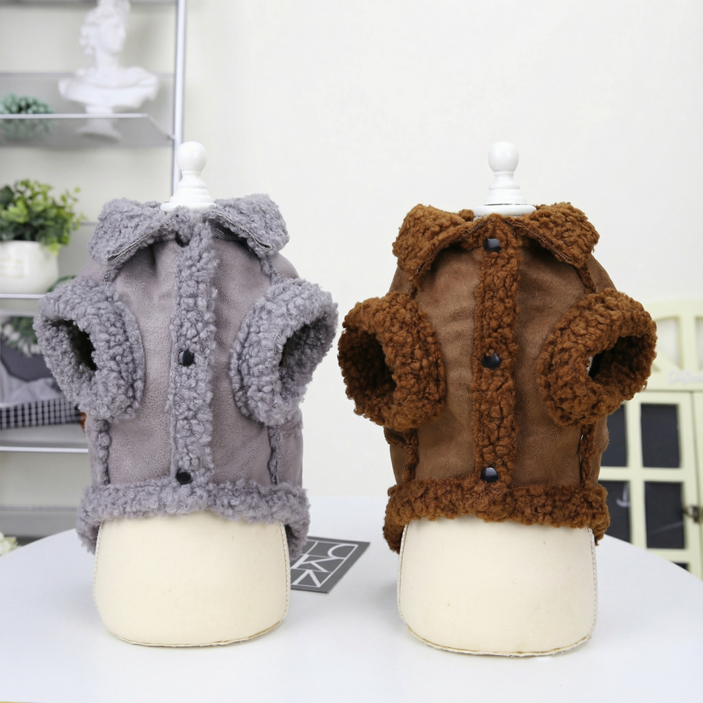 Dog Harness Dog Shearling Jacket Winter Warm Fleece Lined Adjustable Outerwear