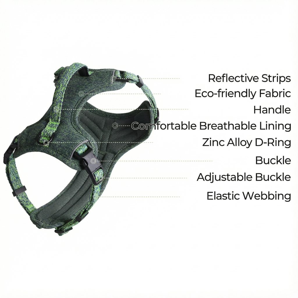 Dog Harness Dog No-Pull Adjustable Fabric Reflective Leash Attachment