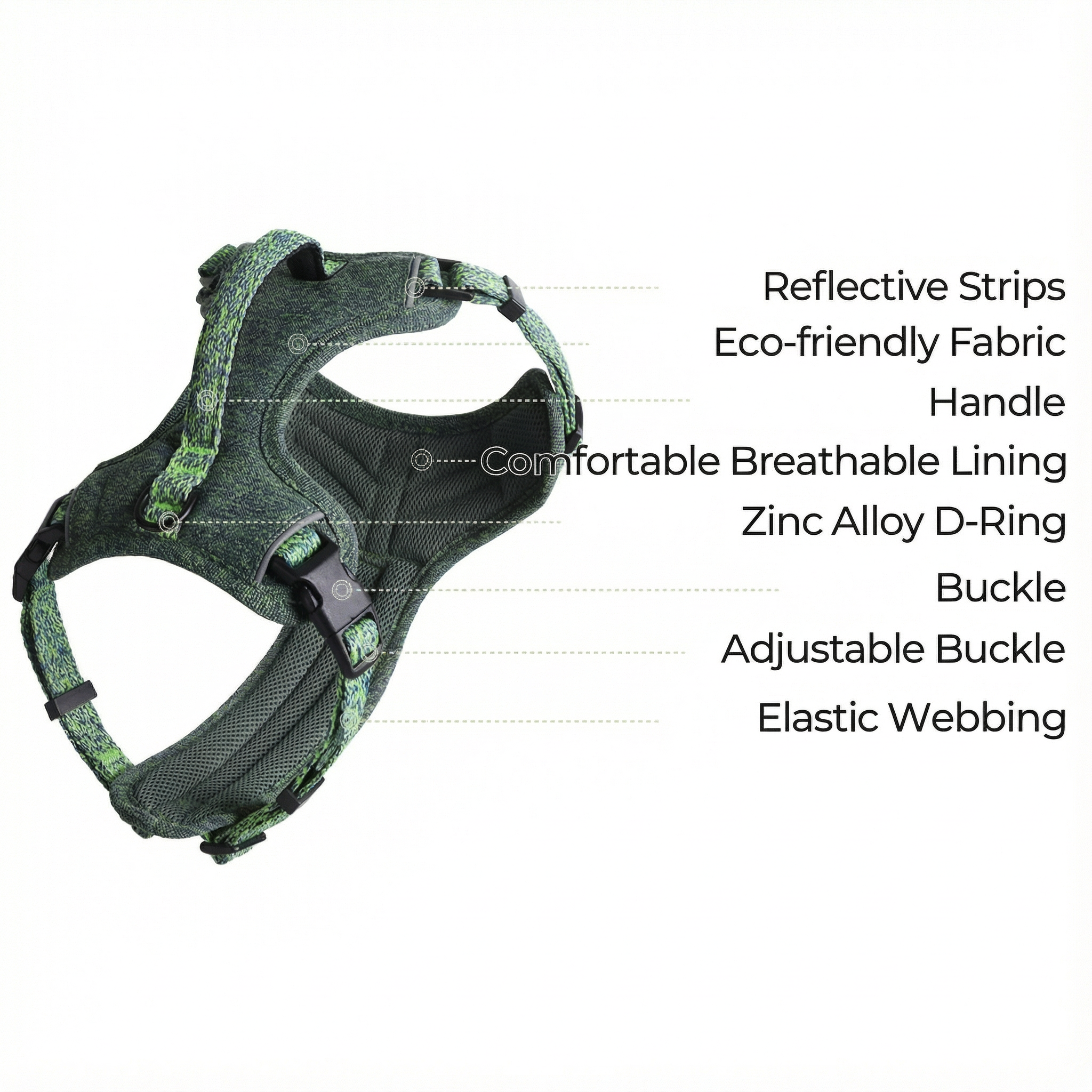 Dog Harness Dog No-Pull Adjustable Fabric Reflective Leash Attachment